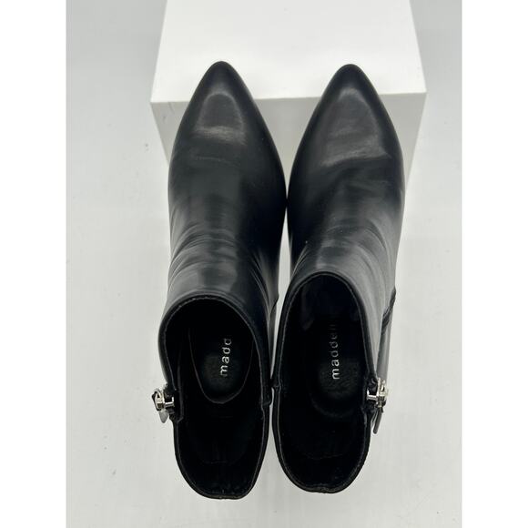 Madden Girl Flexx Pointed-Toe Booties Leather Black Block High Heels Sz 7.5 - Picture 5 of 7